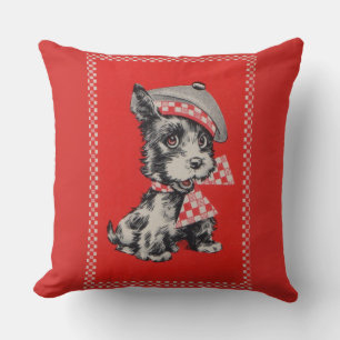Cojín Decorativo Perro escocés de los años 50 en rojo