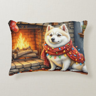 Cojín Decorativo Perro Esquimal Americano Chimenea con Luces de Nav