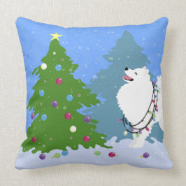 Cojín Decorativo Perro esquimal americano decorando árbol de Navida