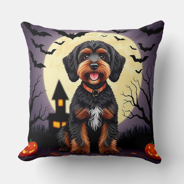Cojín Decorativo Perro Feliz con Tema de Halloween (Anverso)