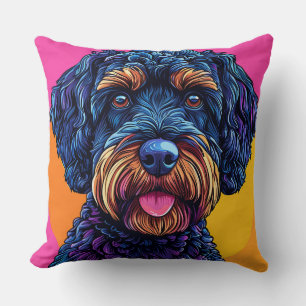 Cojín Decorativo Perro Feliz Contra Fondo Colorido
