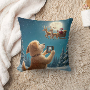 Cojín Decorativo Perro fotografiando a Santa Claus en el trineo