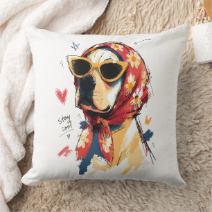 Cojín Decorativo Perro Fresco con Pañuelo Floral y Gafas de Sol