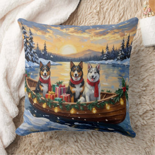 Cojín Decorativo Perro Ganadero Australiano Barco De Navidad Fiesta