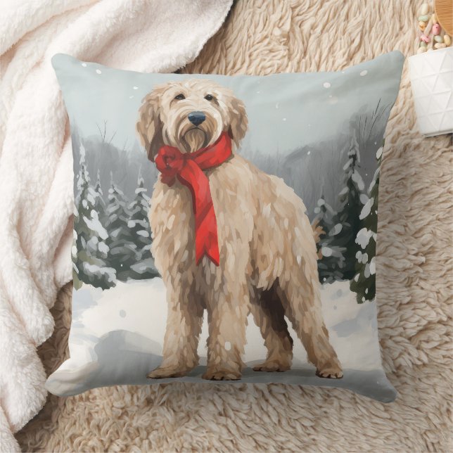 Cojín Decorativo Perro Goldendoodle en Navidades de Nieve (Manta)