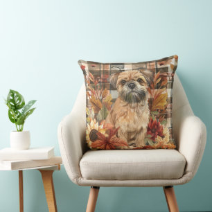 Cojín Decorativo Perro Griffon de Bruselas Otoño Flores Acuarela
