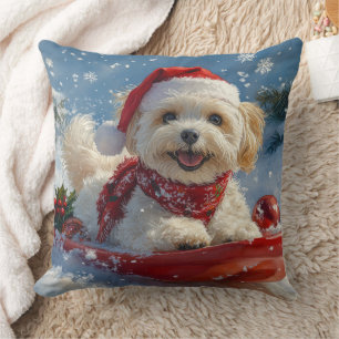 Cojín Decorativo Perro Havanés en Trineo Deja que Nieve Navidad