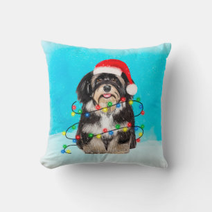Cojín Decorativo Perro Havanés sentado en una Gorra de Navidades de