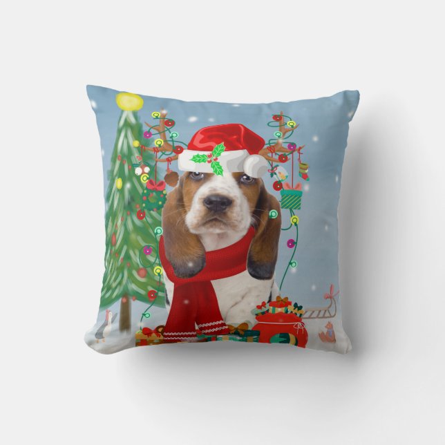Cojín Decorativo Perro hebiondo básico en nieve con regalos de Navi (Anverso)