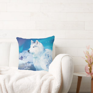 Cojín Decorativo Perro Husky personalizado con montañas