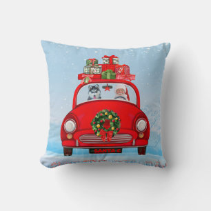 Cojín Decorativo Perro Husky Siberiano En Coche Con Papá Noel