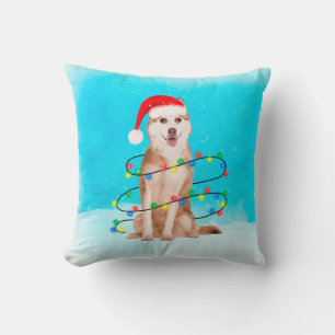 Cojín Decorativo Perro Husky Siberiano en la nieve con Gorra Navida