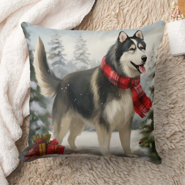 Cojín Decorativo Perro Husky Siberiano en Navidades de nieve (Manta)