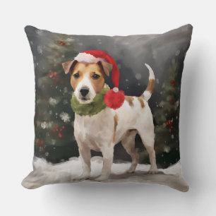 Cojín Decorativo Perro Jack Russell en la nieve Navidad