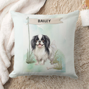 Cojín Decorativo Perro Japonés Chin Acuarela Personalizado