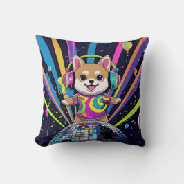 Cojín Decorativo Perro Kawaii Shiba Inu Bailando Neón Retro