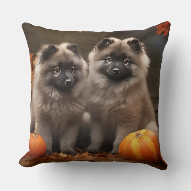Cojín Decorativo Perro Keeshond Otoño Halloween (Anverso)