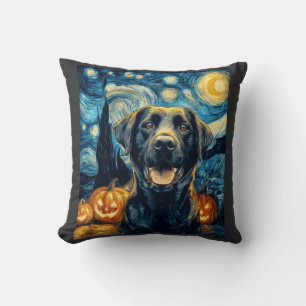 Cojín Decorativo Perro Labrador Negro Adorable Calabaza de Hallowee
