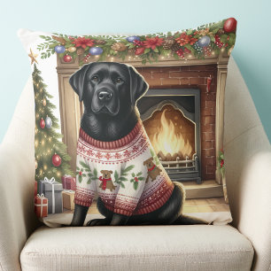 Cojín Decorativo Perro Labrador Retriever Navideño Festivo