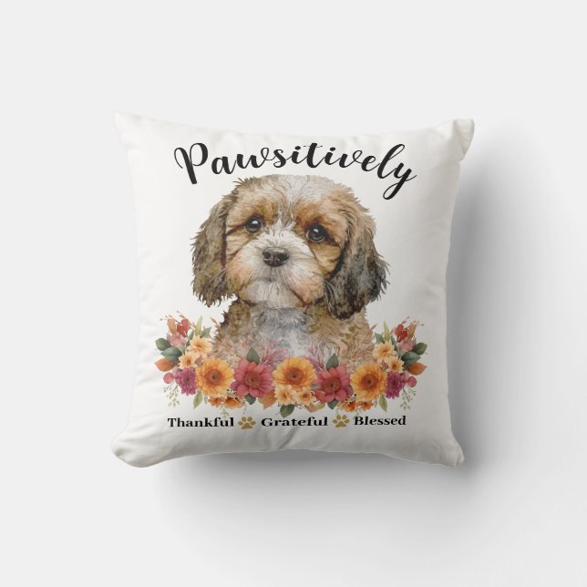 Cojín Decorativo Perro lindo bendito agradecido positivamente (Anverso)