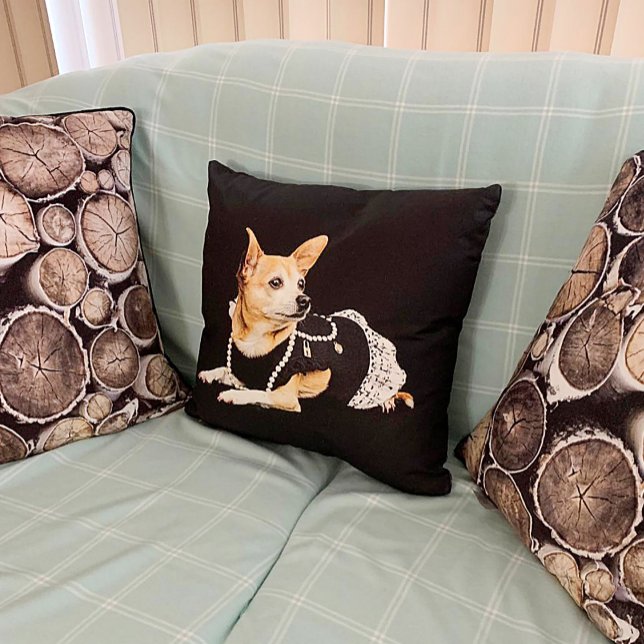 Cojín Decorativo Perro lindo Chihuahua Tan Brown Elegante negro (Subido por el creador)