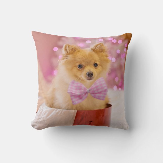 Cojín Decorativo Perro lindo con foto de Navidades de oso rosado (Anverso)