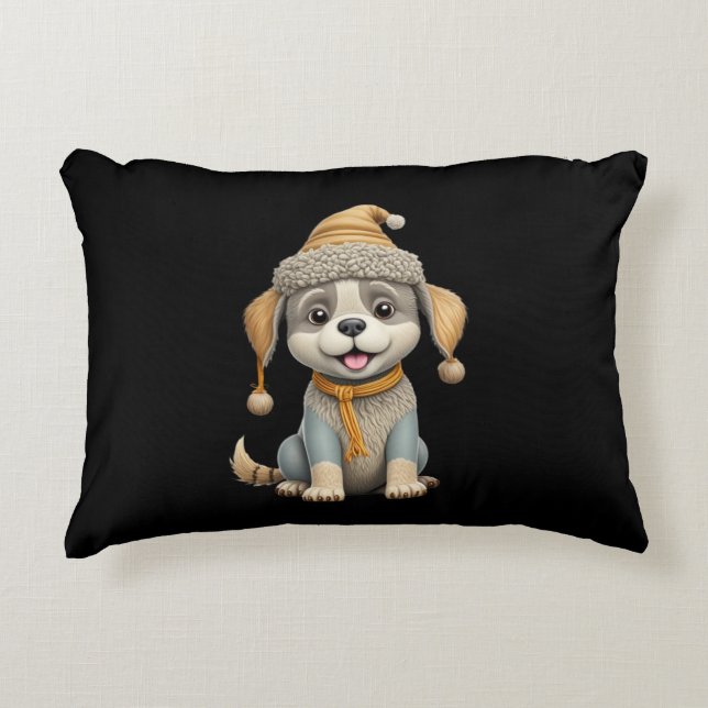 Cojín Decorativo Perro lindo con ropa de invierno (Anverso)