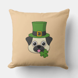 Cojín Decorativo Perro lindo con sombrero verde y trébol de San Pat