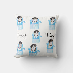 Cojín Decorativo Perro lindo con un woof de caja azul