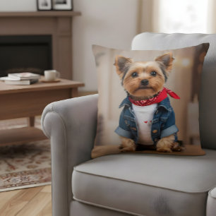 Cojín Decorativo Perro lindo en una Chaqueta Jean