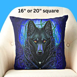 Cojín Decorativo Perro lobo negro con azul