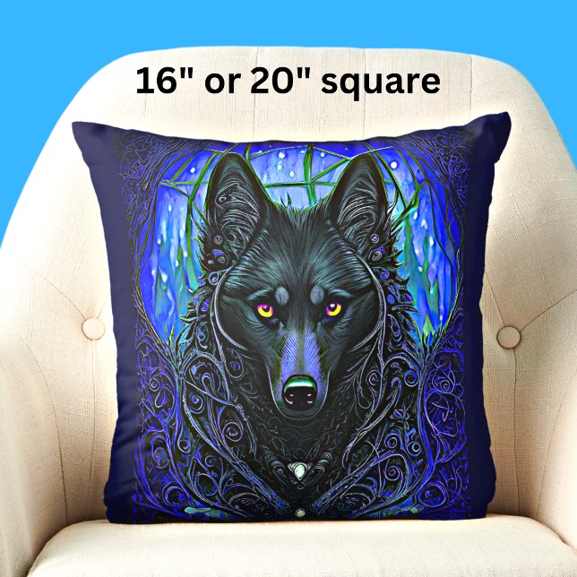 Cojín Decorativo Perro lobo negro con azul (Subido por el creador)