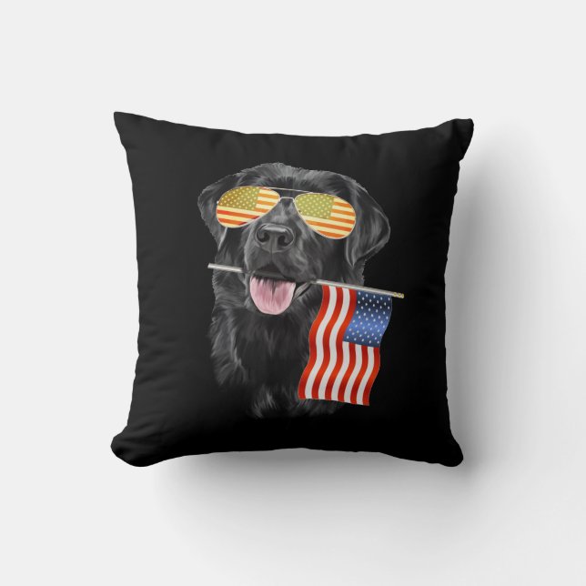 Cojín Decorativo Perro Lover| Bandera norteamericana Black Labrador (Anverso)
