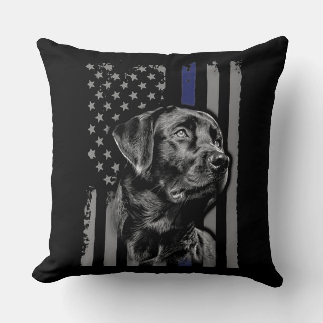 Cojín Decorativo Perro Lover| Labrador negro Bandera americana líne (Anverso)