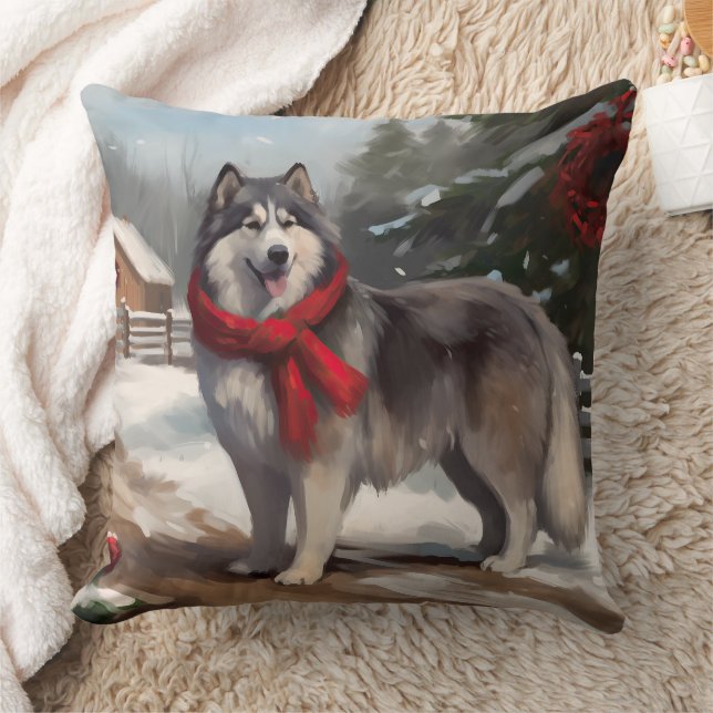 Cojín Decorativo Perro malamute de Alaska en Navidades de nieve (Manta)