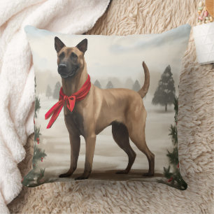 Cojín Decorativo Perro Malinois Belga en Navidad con Nieve
