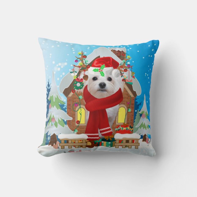 Cojín Decorativo Perro maltés con regalos de Navidades (Anverso)