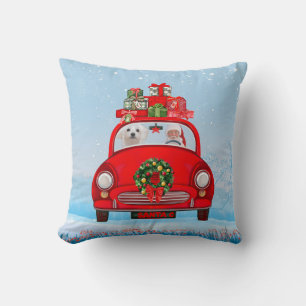 Cojín Decorativo Perro maltés en coche con Papá Noel