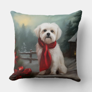 Cojín Decorativo Perro maltés en Navidad con nieve