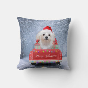 Cojín Decorativo Perro maltés en nieve sentado en un camión de Navi