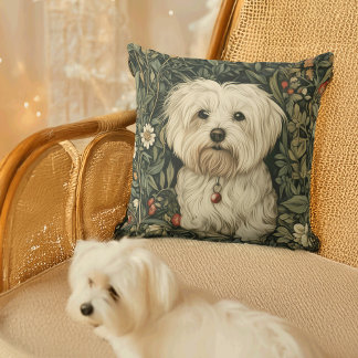 Cojín Decorativo Perro maltés lindo en un jardín estilo William Mor