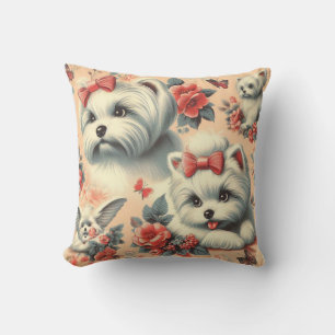 Cojín Decorativo Perro maltés vintage
