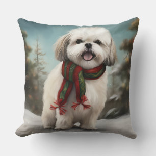 Cojín Decorativo Perro Malti Tzu en Navidad con nieve