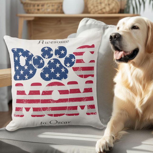 Cojín Decorativo Perro Mamá Bandera Americana Grunge Azul Blanco Ro (Subido por el creador)
