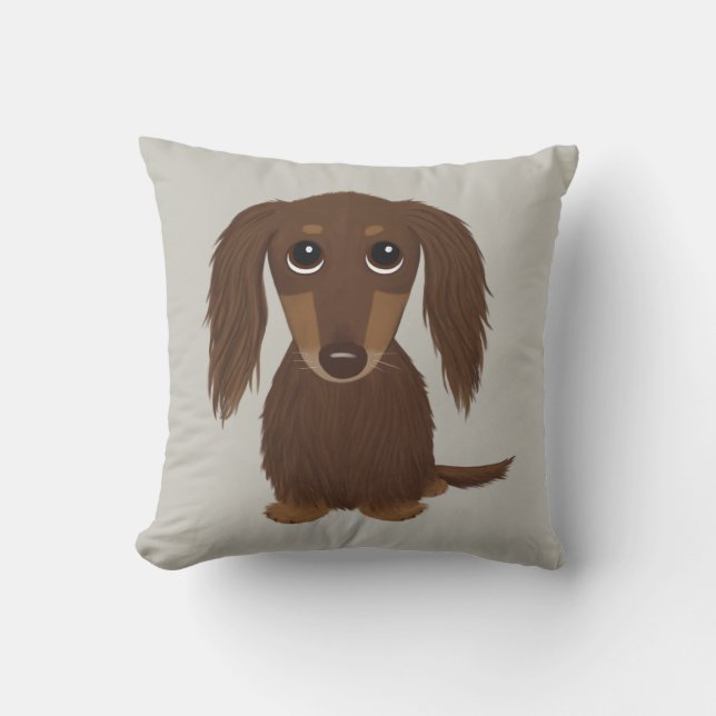 Cojín Decorativo Perro marrón chocolate con pelo largo (Anverso)
