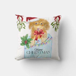 Cojín Decorativo Perro navidad en una caja azul