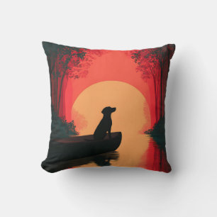 Cojín Decorativo Perro negro de Labrador minimalista al atardecer
