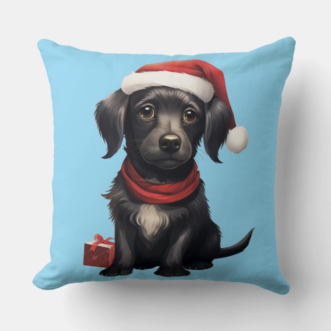 Cojín Decorativo Perro negro lindo en Navidad (Anverso)