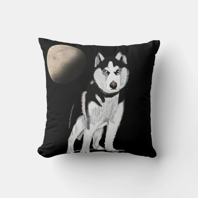 Cojín Decorativo Perro negro y blanco Husky (Anverso)
