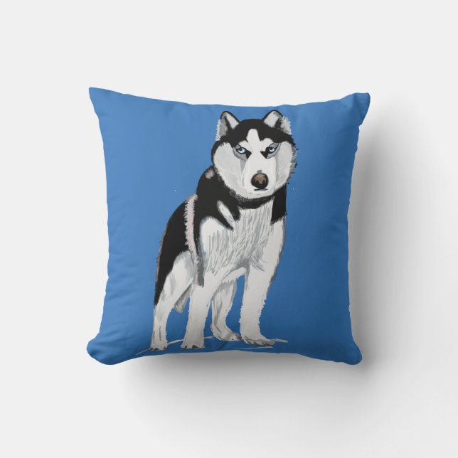 Cojín Decorativo Perro negro y blanco Husky (Anverso)